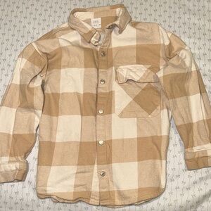 Zara Tan and White Button Down Shirt with Classic Plaid Design